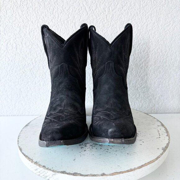 Lane LEXINGTON Womens Cowboy Bootie 8 Black Suede Western Cowgirl Short Boots - Picture 5 of 11